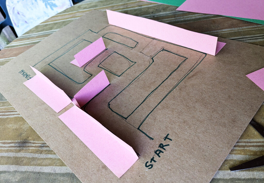 Miniature maze activity - add walls to cardboard