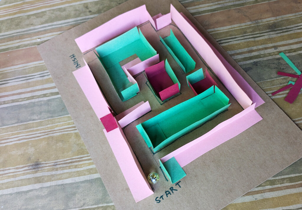 Miniature maze activity - finished maze with marble